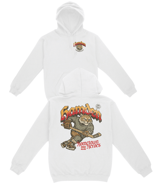 White hoodie with graphic design on a white background