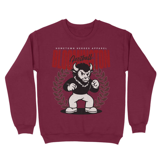 Maroon sweatshirt with a graphic of a bear and text on a white background