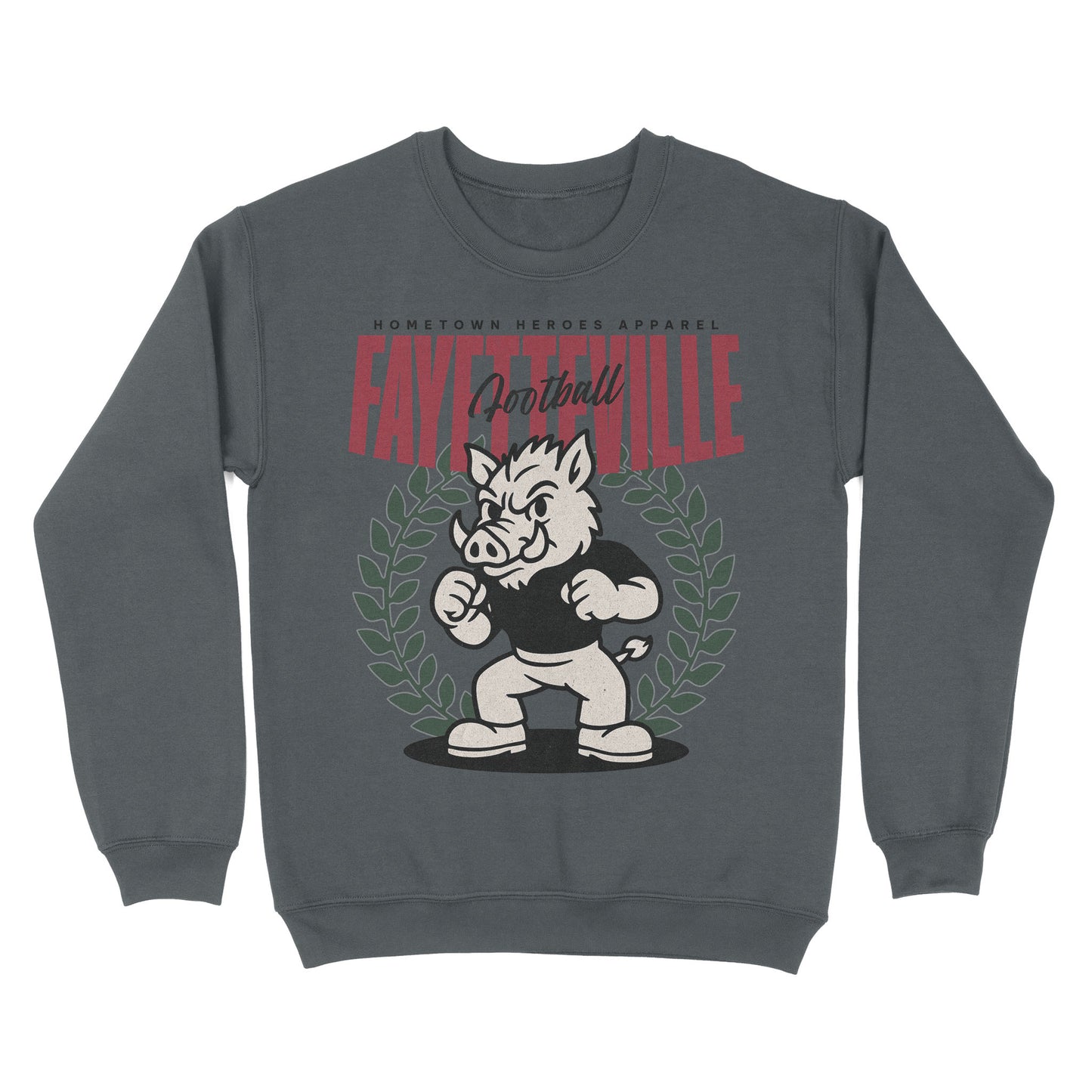 Gray sweatshirt with a graphic of a ram and text on a white background