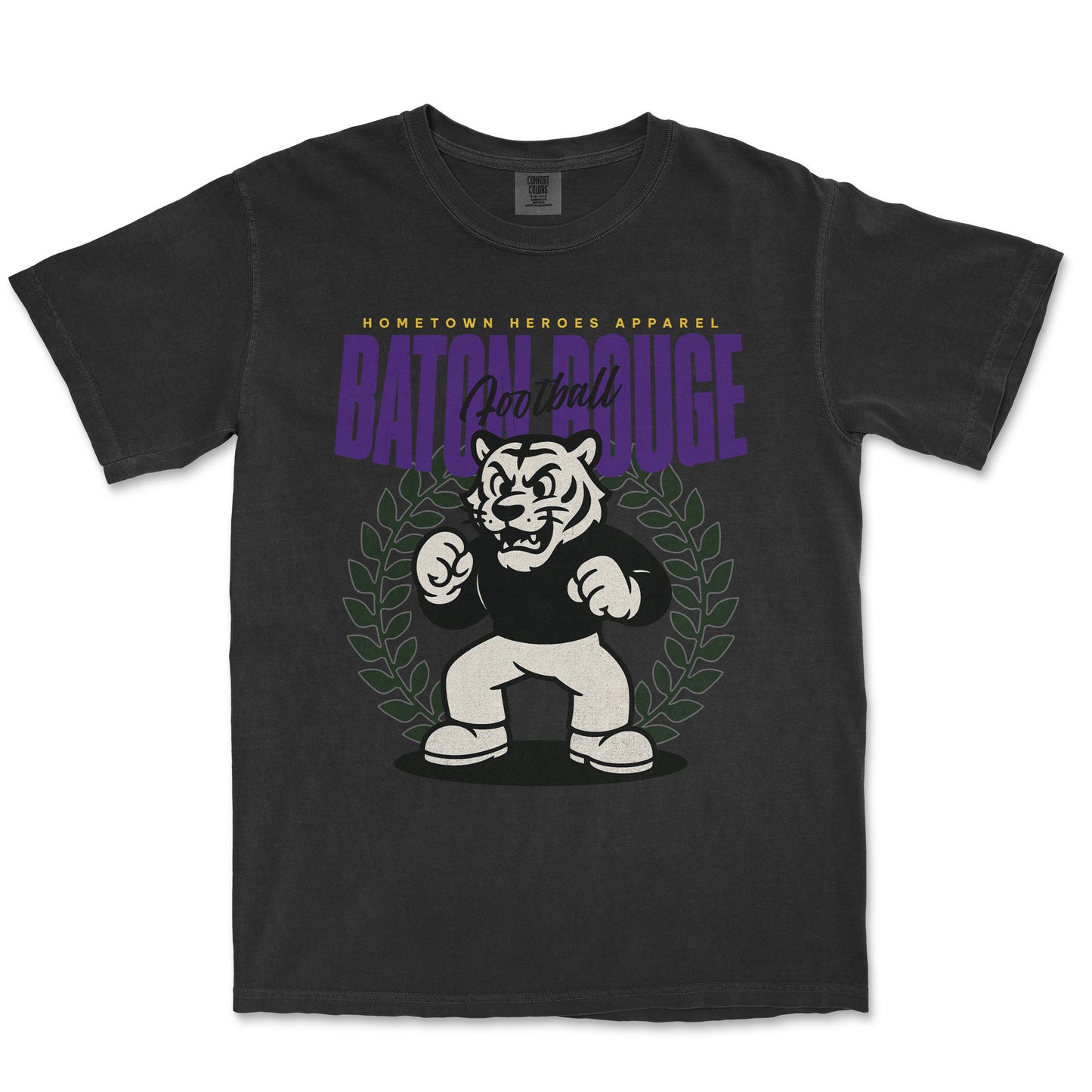 Black t-shirt with a graphic of a tiger and text on a white background