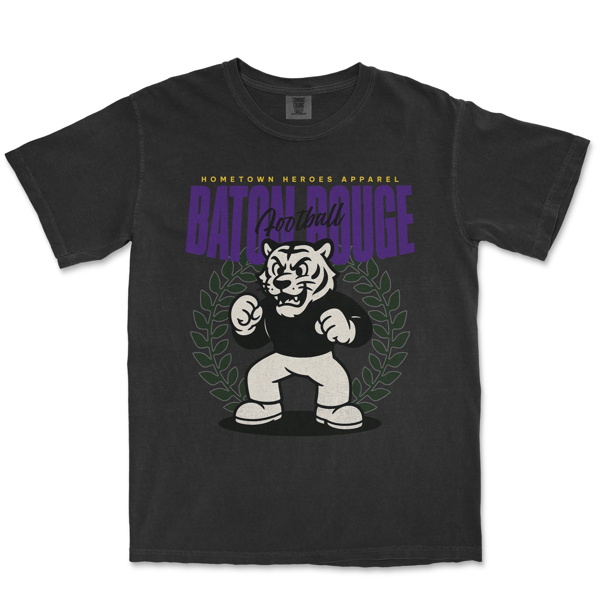 Black t-shirt with a graphic of a tiger and text on a white background