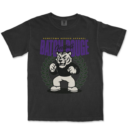 Black t-shirt with a graphic of a tiger and text on a white background