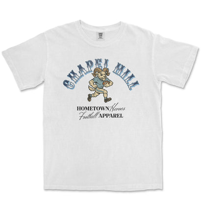 White t-shirt with 'Chapel Hill' and football player graphic on a white background