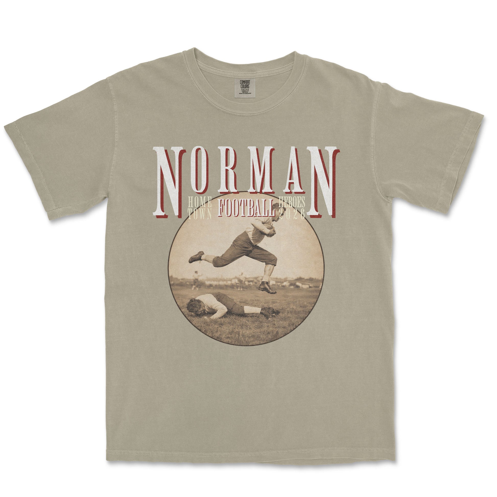 T-shirt with 'Norman Football' graphic on a beige background
