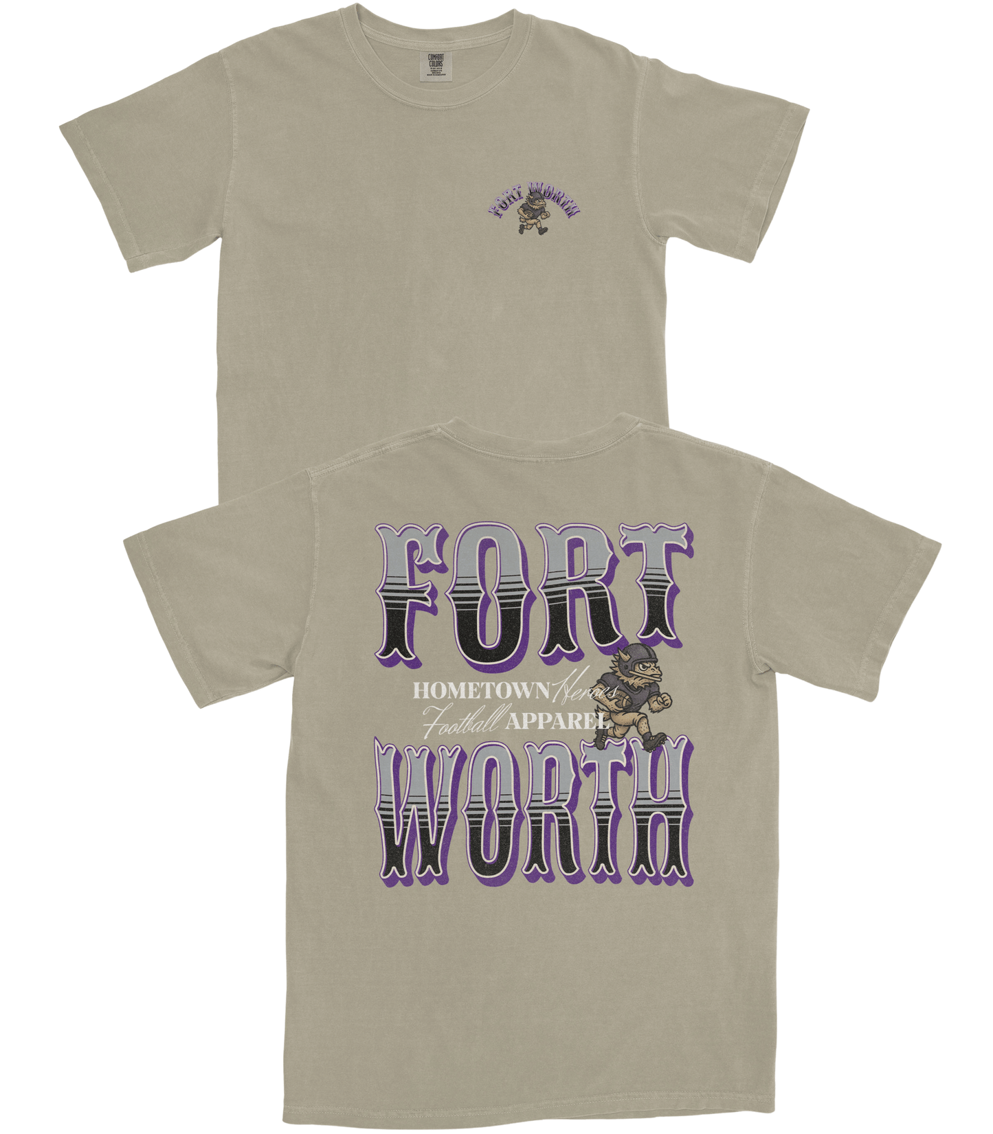 Beige t-shirt with 'Fort Worth' text and graphic on a white background