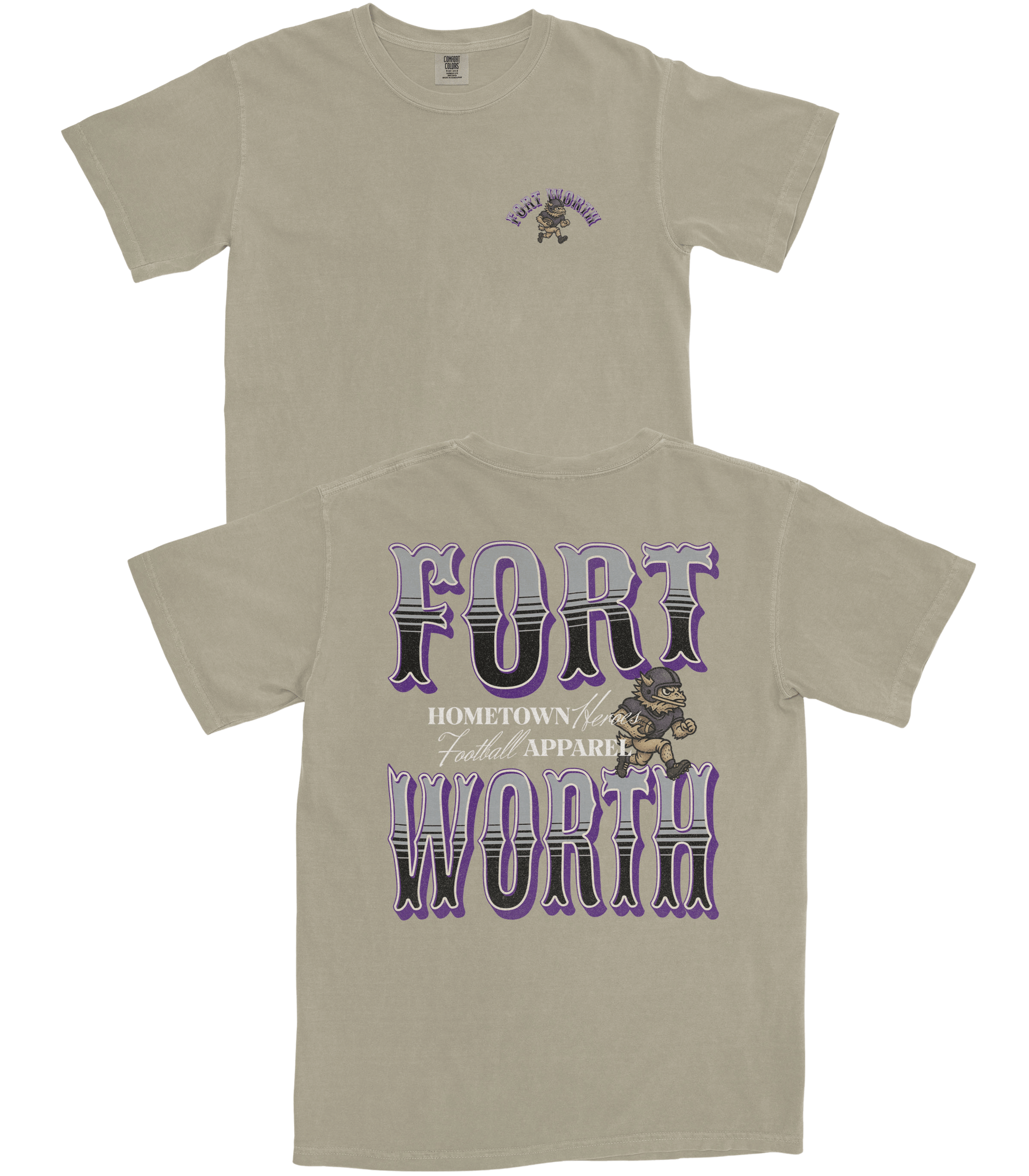 Beige t-shirt with 'Fort Worth' text and graphic on a white background
