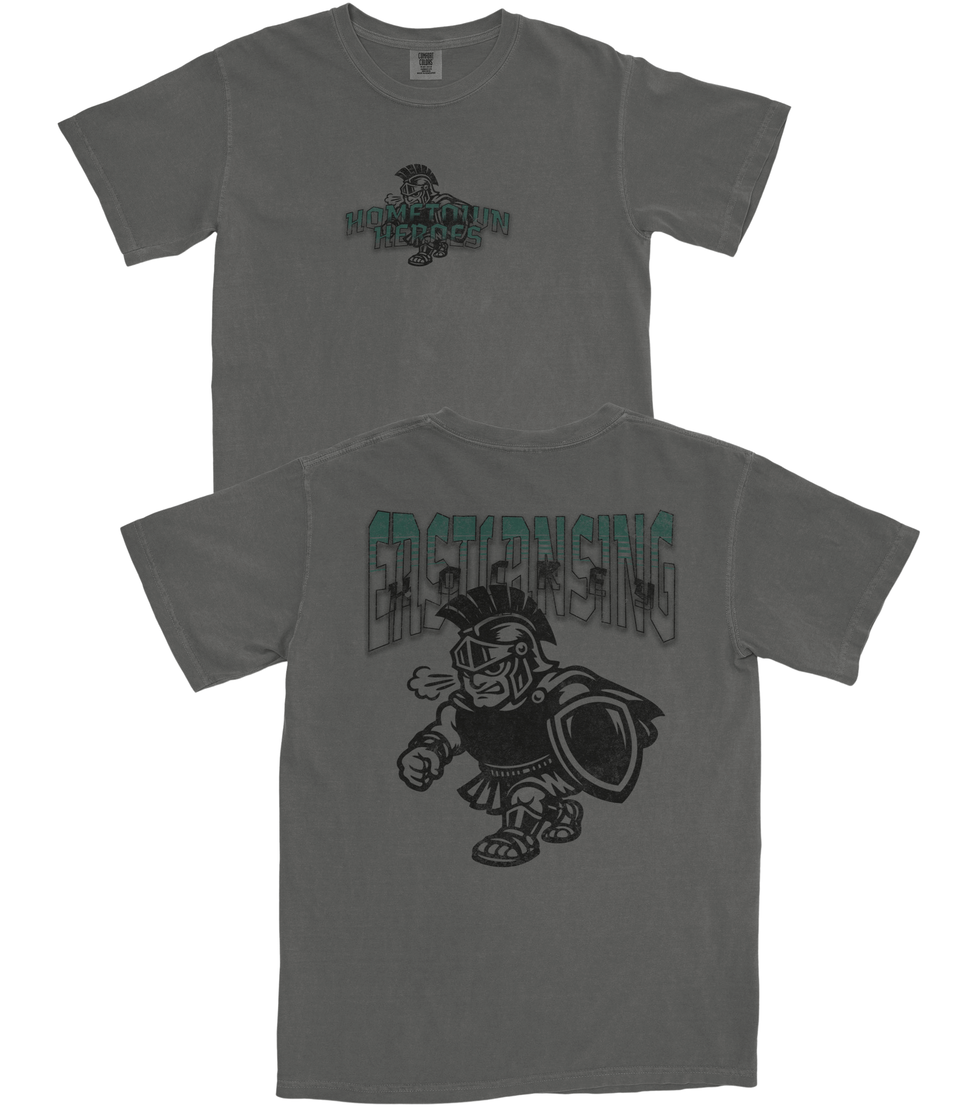 Gray t-shirt with 'Deshtown Hockey' logo on a white background