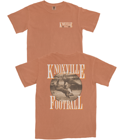 Brown t-shirt with 'Knoxville Football' design on a white background