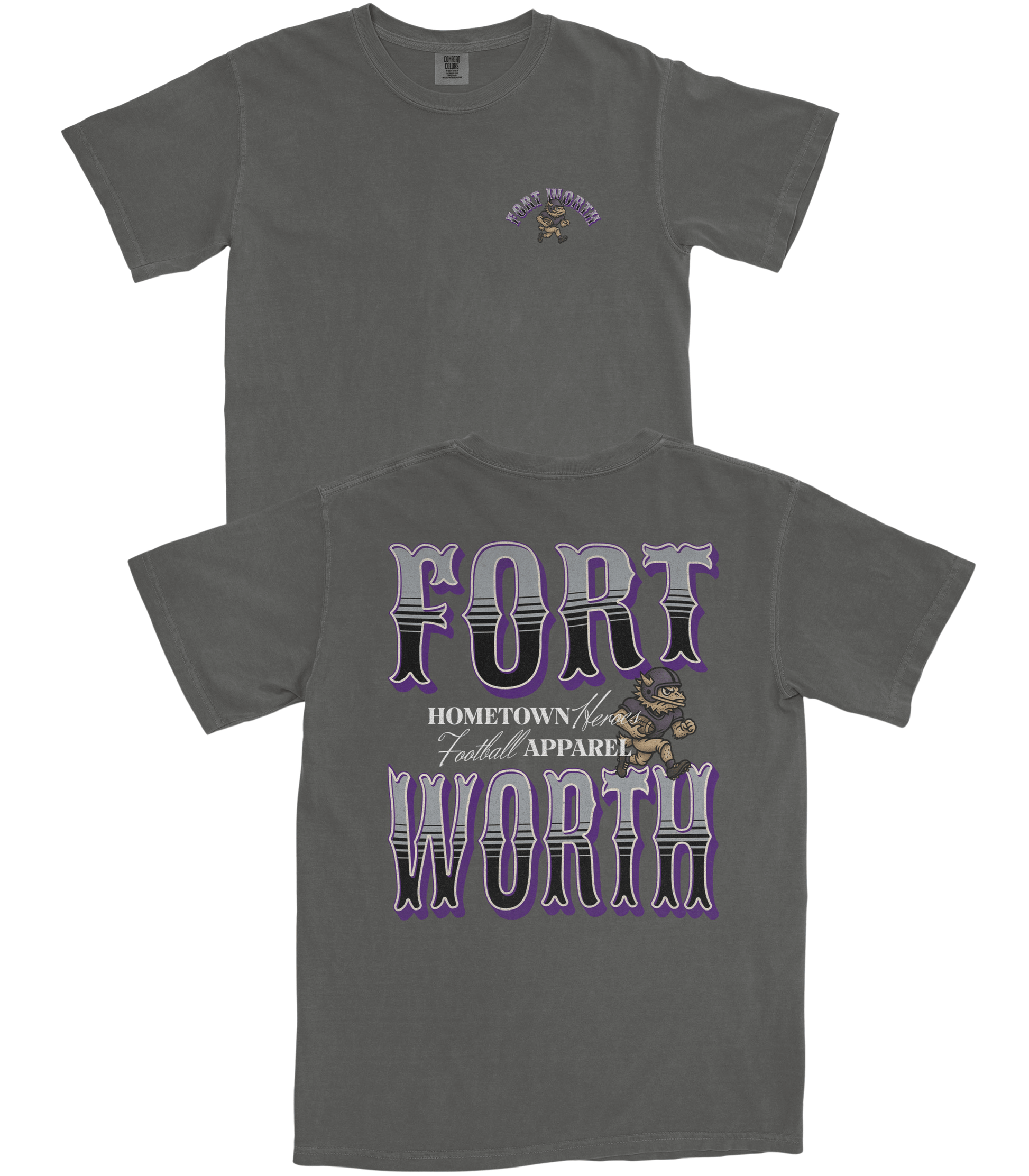 Gray t-shirt with 'Fort Worth' text and logo on a white background