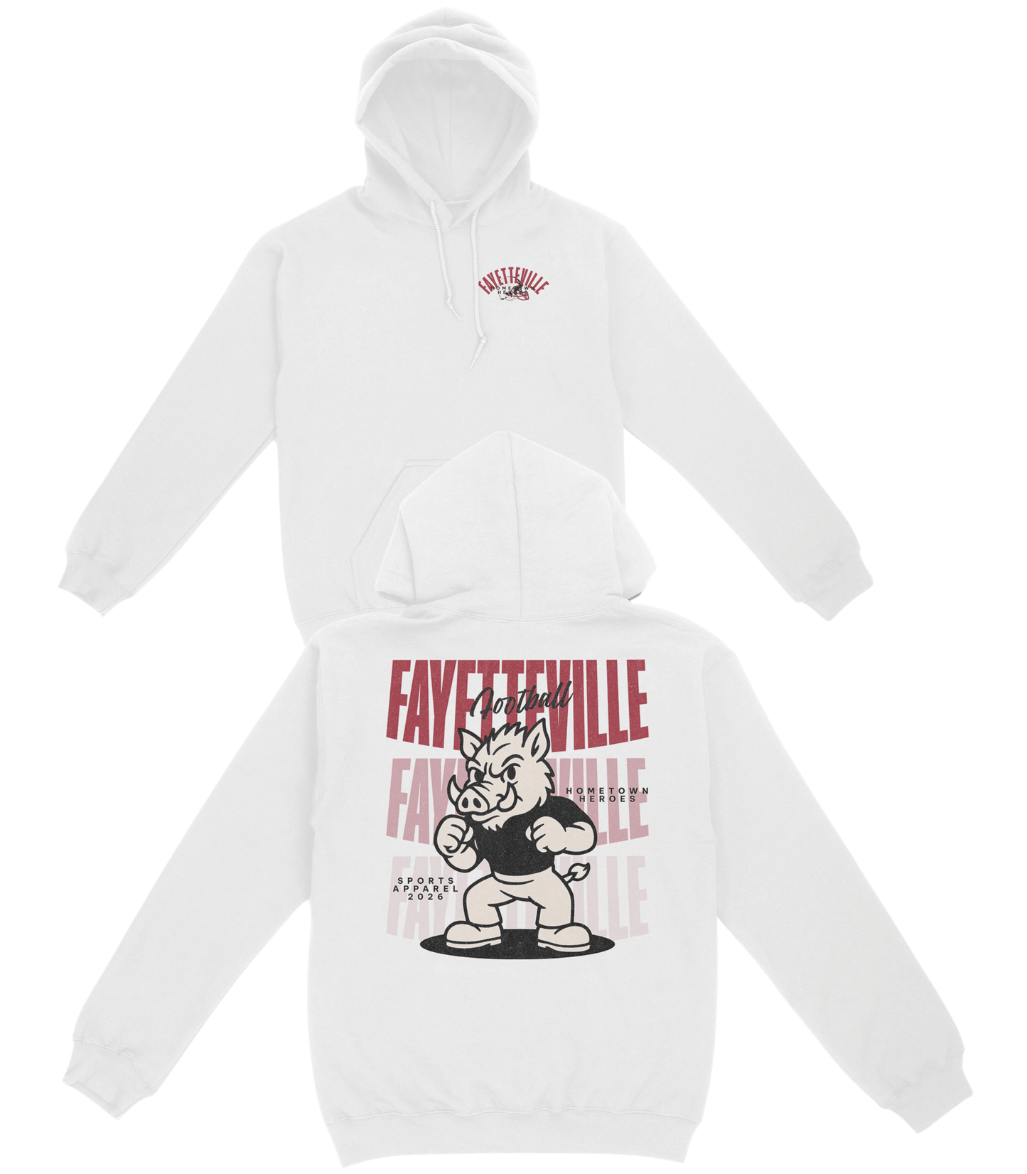 White hoodie with graphic design on a white background