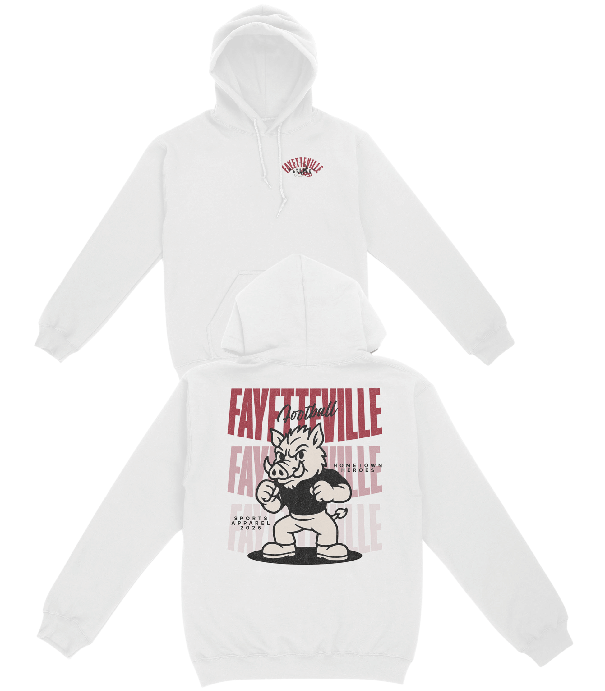 White hoodie with graphic design on a white background