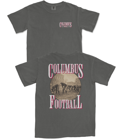 Gray t-shirt with 'Columbus Football' design on a white background