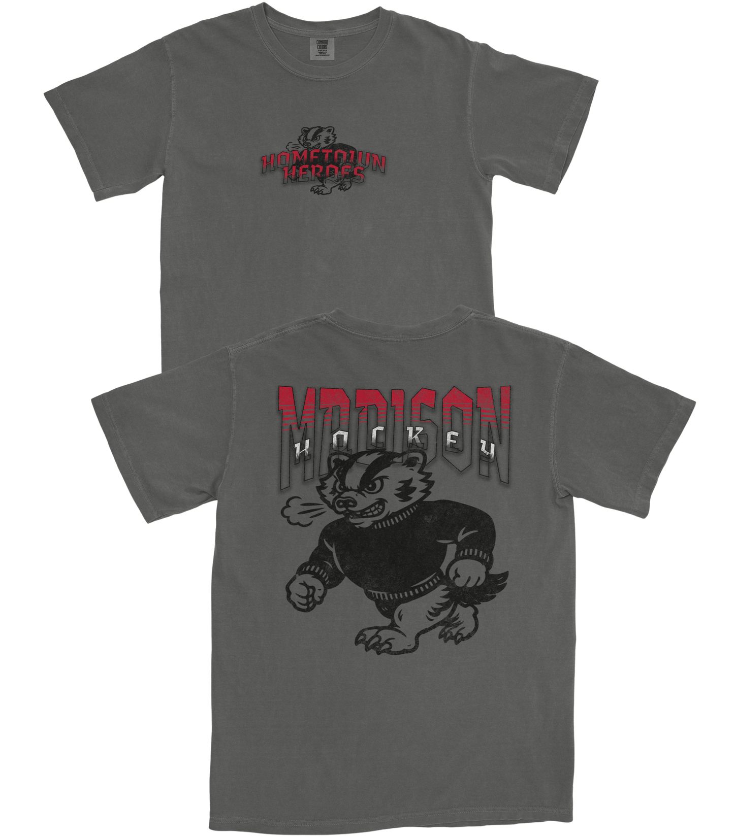 Gray t-shirt with 'Deshtown Hockey' logo on a white background
