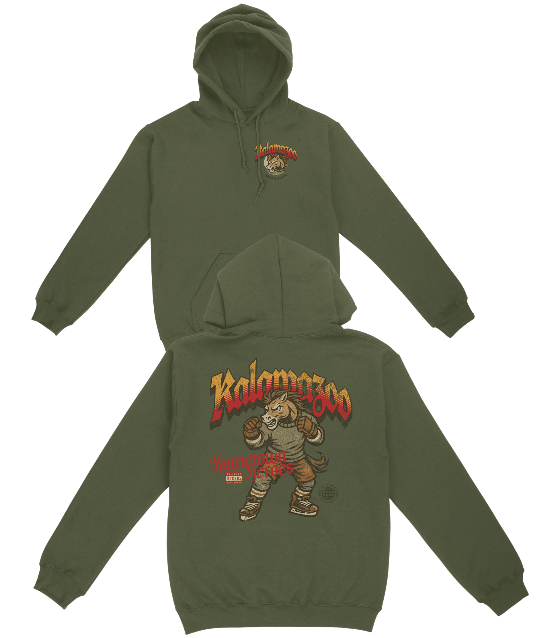 Green hoodie with 'Crystal' logo on front and back on a white background