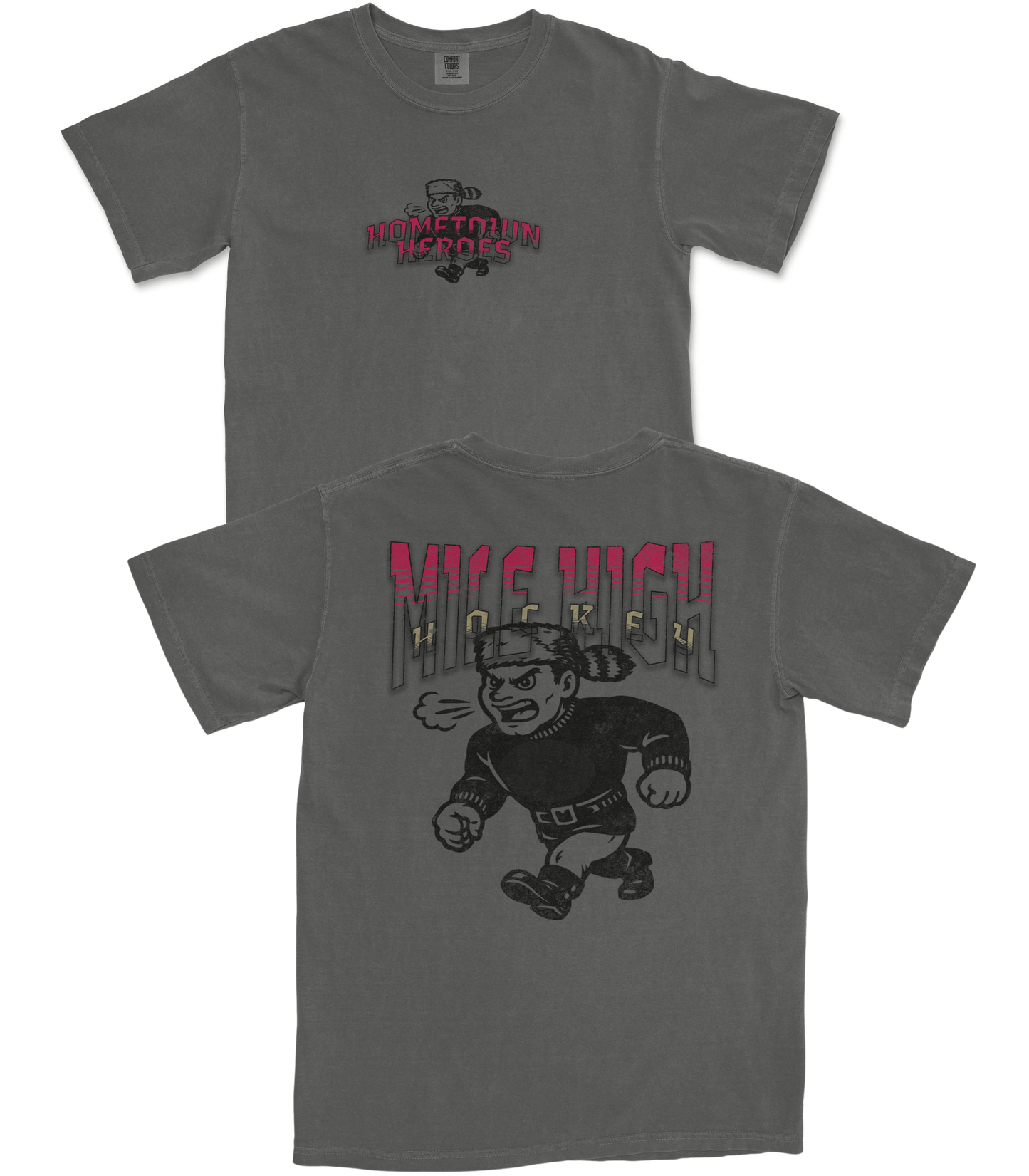 Gray t-shirt with 'Deshtown Hockey' logo on a white background