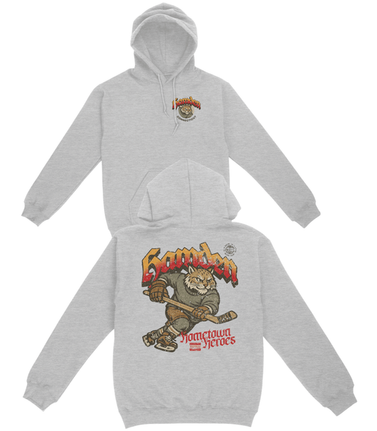 Gray hoodie with graphic design on a white background