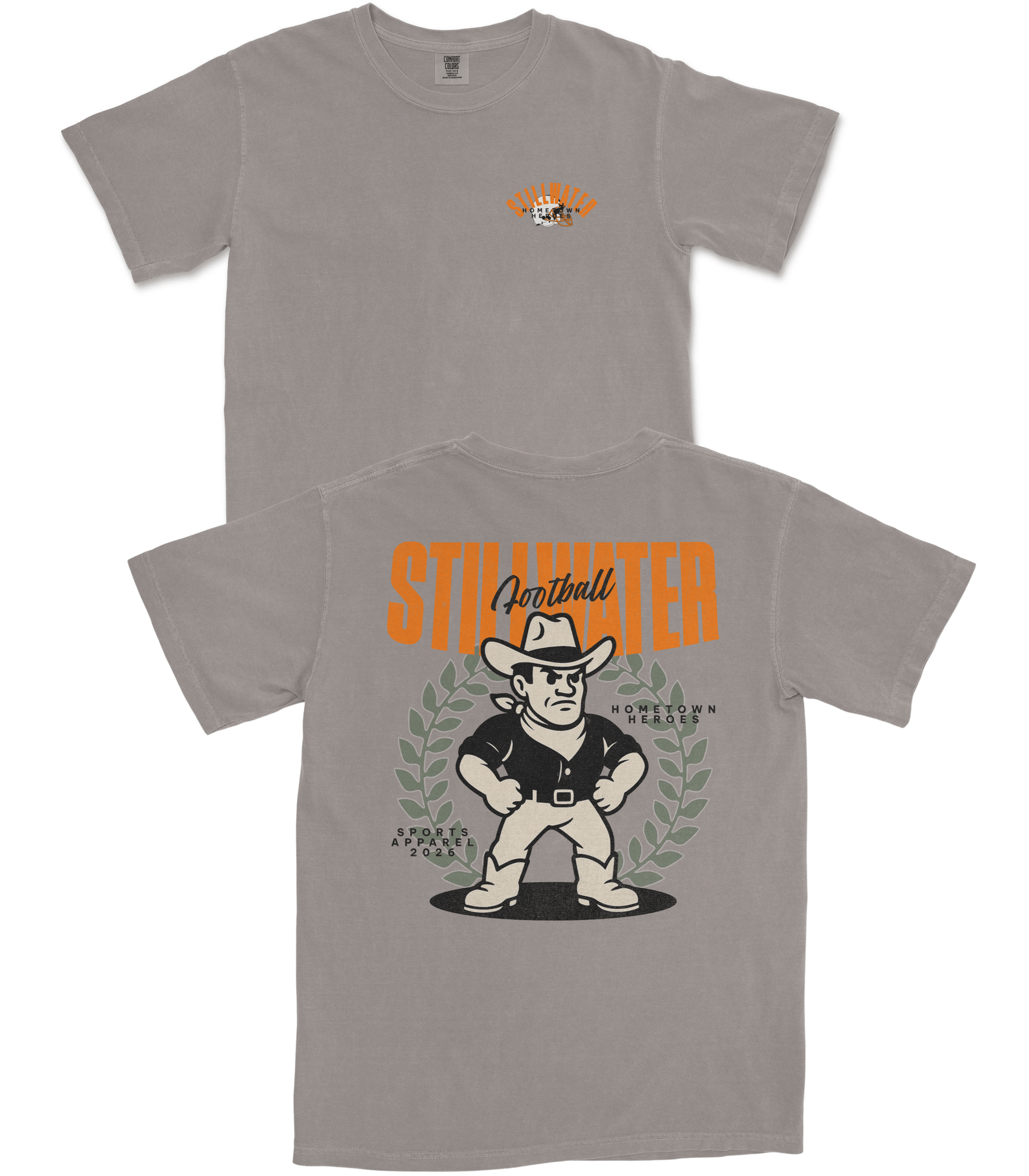 Gray t-shirt with a cowboy graphic and text on a white background