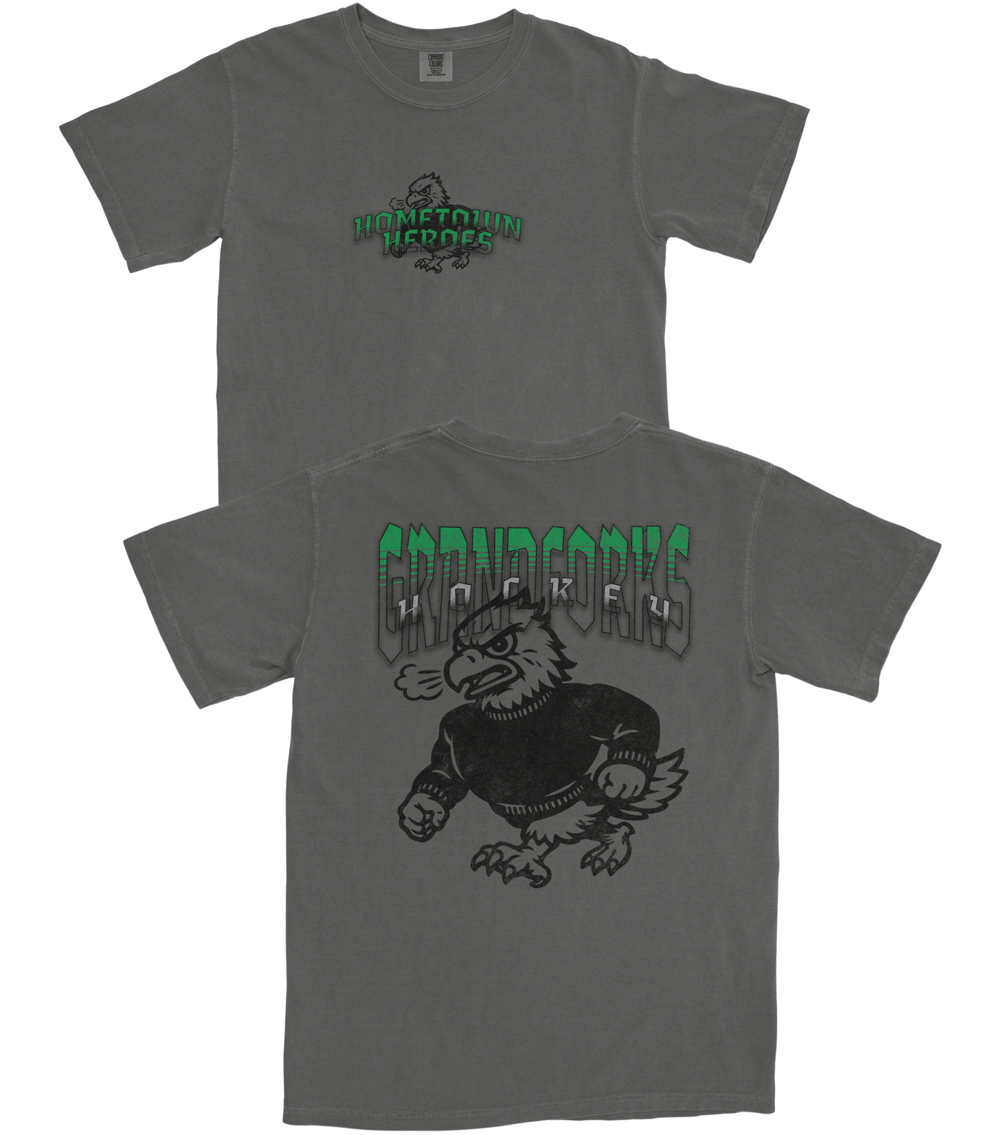Gray t-shirt with 'Deshtown Hockey' logo on a white background