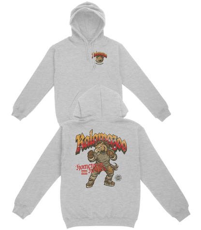 Gray hoodie with 'Kool-Aid Man' graphic design on a white background