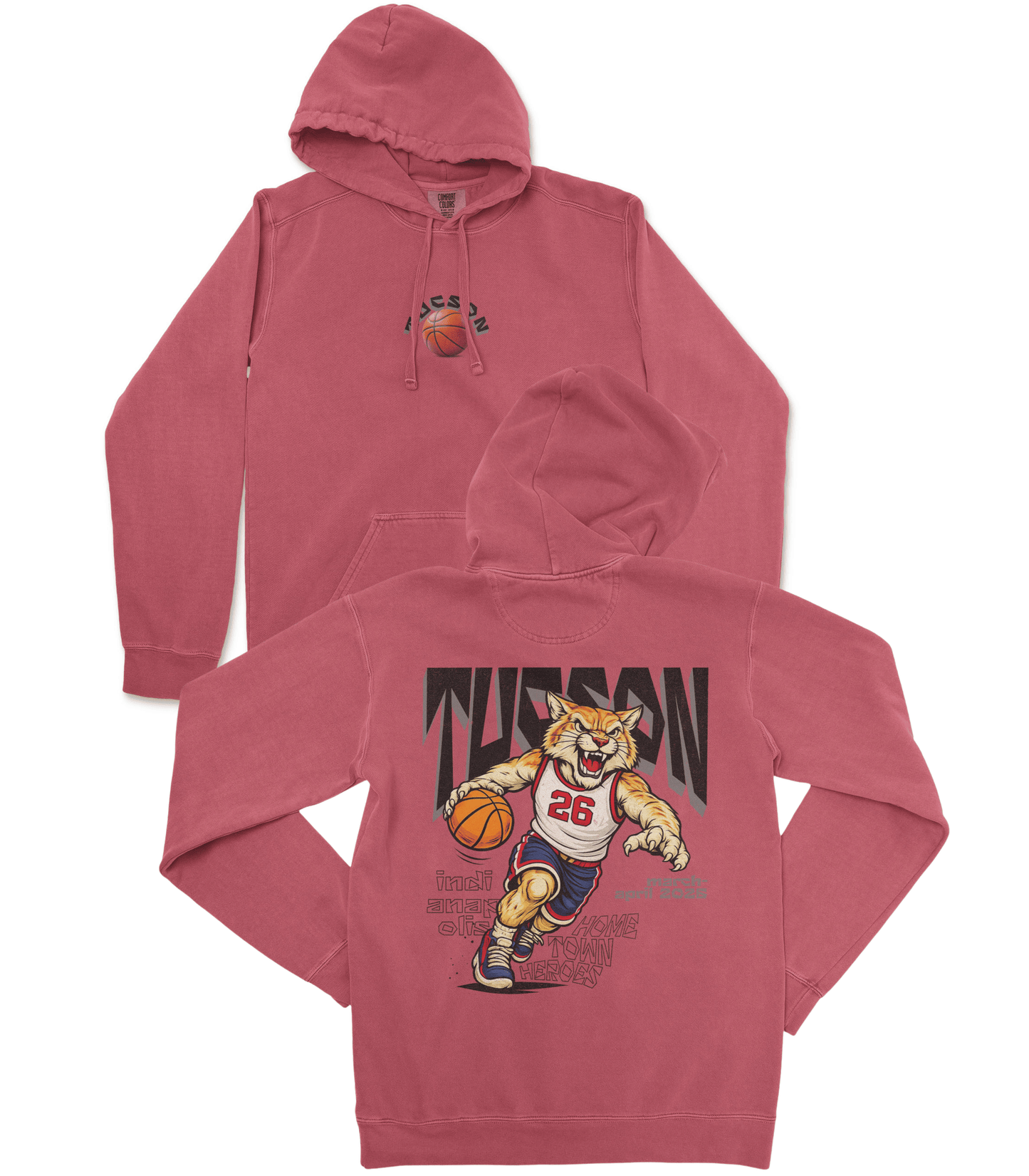 Red hoodie with a tiger graphic and 'Tiger' text on the front and back, on a white background.