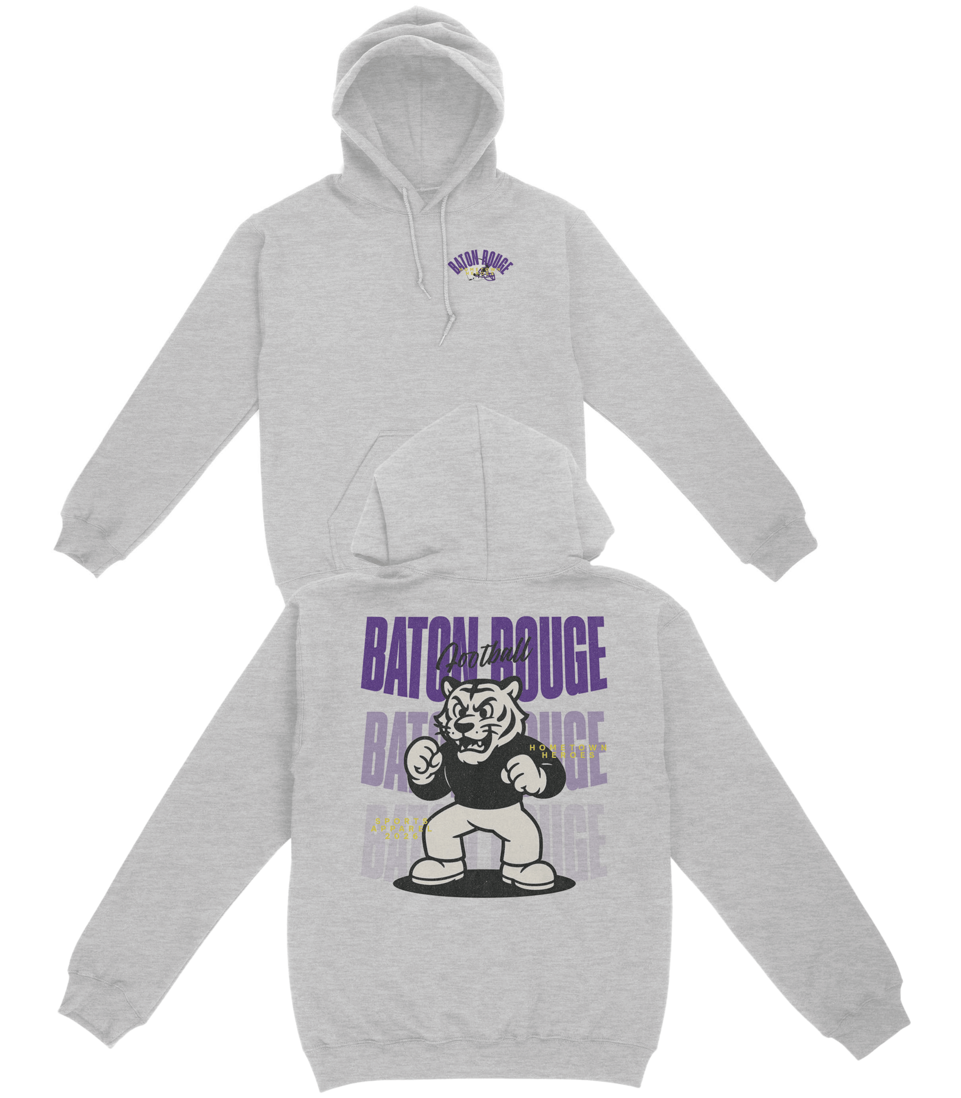 Gray hoodie with 'Baton Rouge' and a bear graphic on a white background
