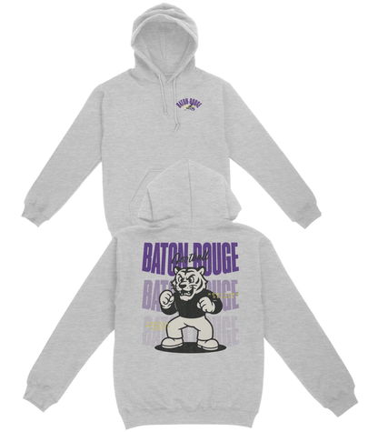 Gray hoodie with 'Baton Rouge' and a bear graphic on a white background