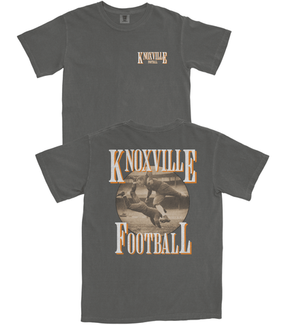 Gray t-shirt with 'Knoxville Football' design on a white background