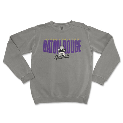 Gray sweatshirt with 'Baton Rouge Football' text and logo on a white background