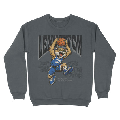 Gray sweatshirt with a graphic of a basketball player and 'Lexington' text on a white background