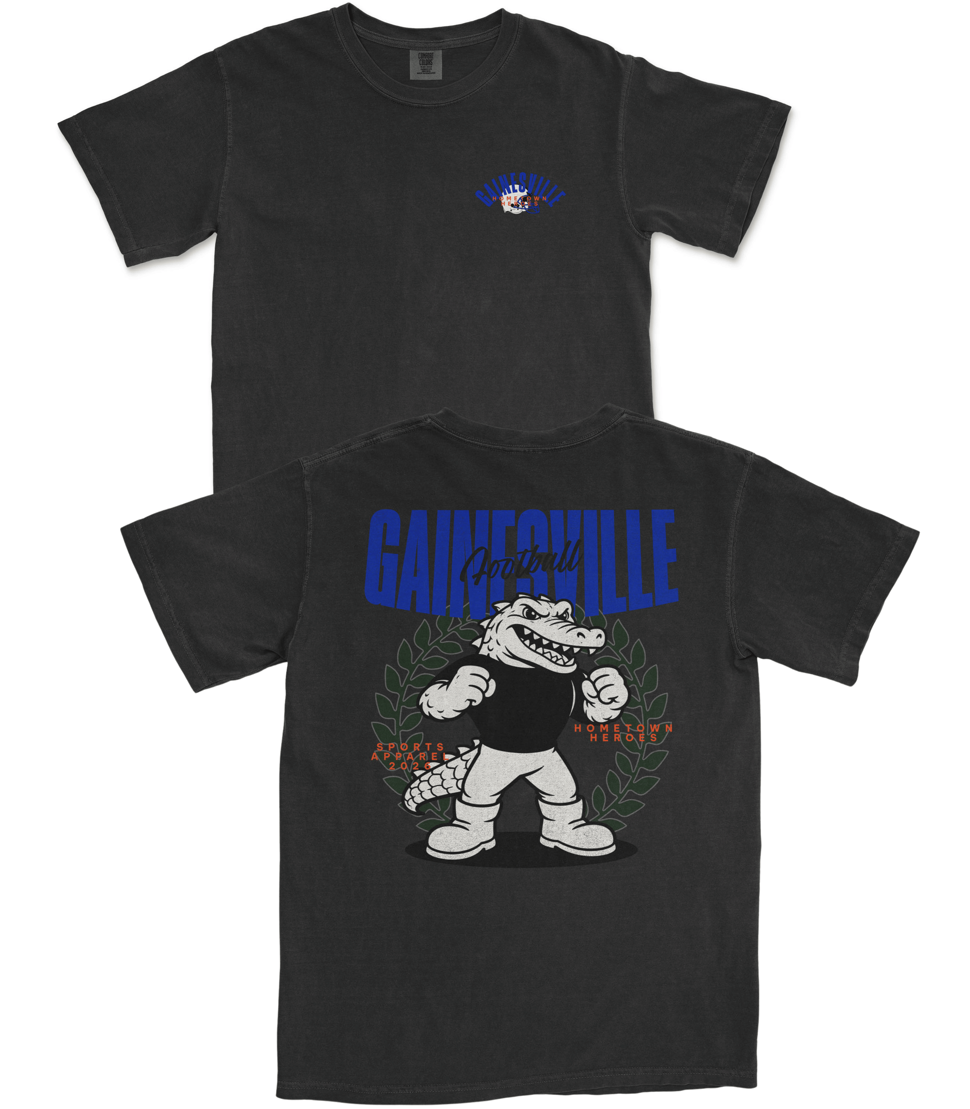 Black t-shirt with 'Gainesville' graphic design on a white background