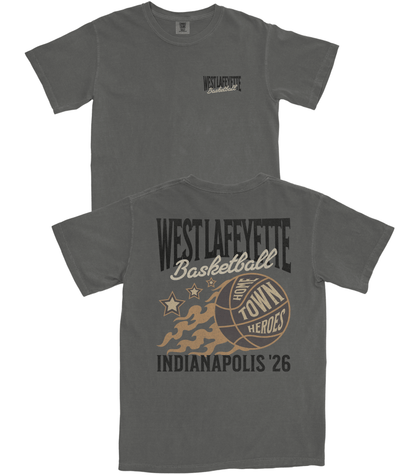 Gray t-shirt with 'West Lafayette Basketball' design on front and back