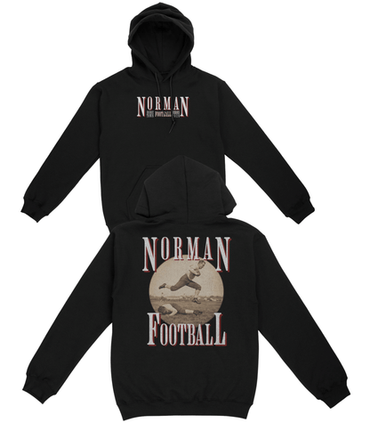 Black hoodie with 'Norman Football' text and graphic on a white background