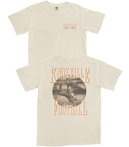 Beige t-shirt with Knoxville Football graphic design on a white background