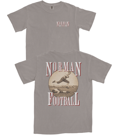 Gray t-shirt with 'Norman Football' design on a white background