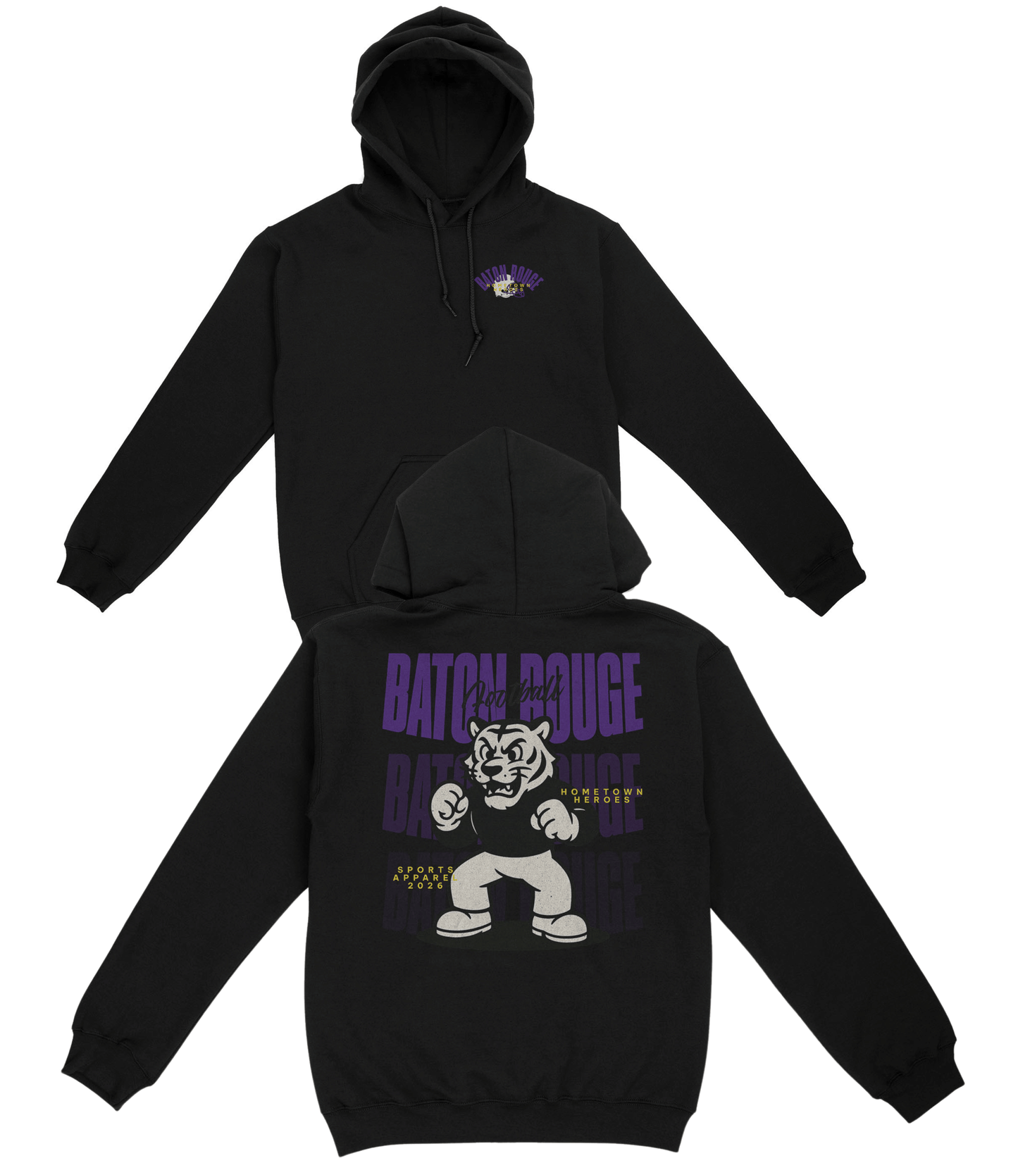 Black hoodie with graphic design on a white background
