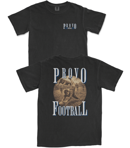 Black t-shirt with 'Provo Football' design on a white background