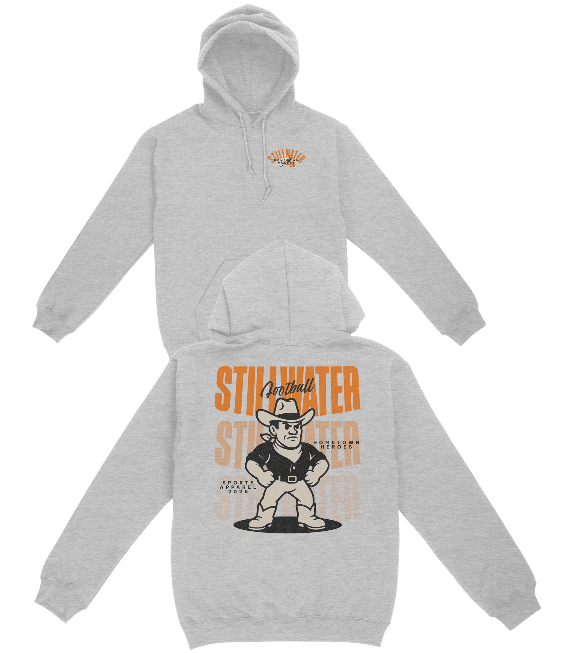Gray hoodie with a graphic design on a white background