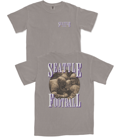 Gray t-shirt with 'Seattle Football' design on a white background