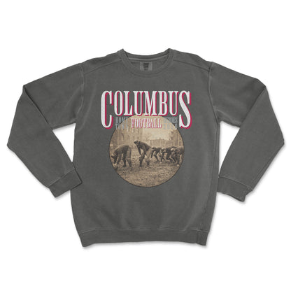 Gray sweatshirt with 'Columbus Football' graphic on a white background