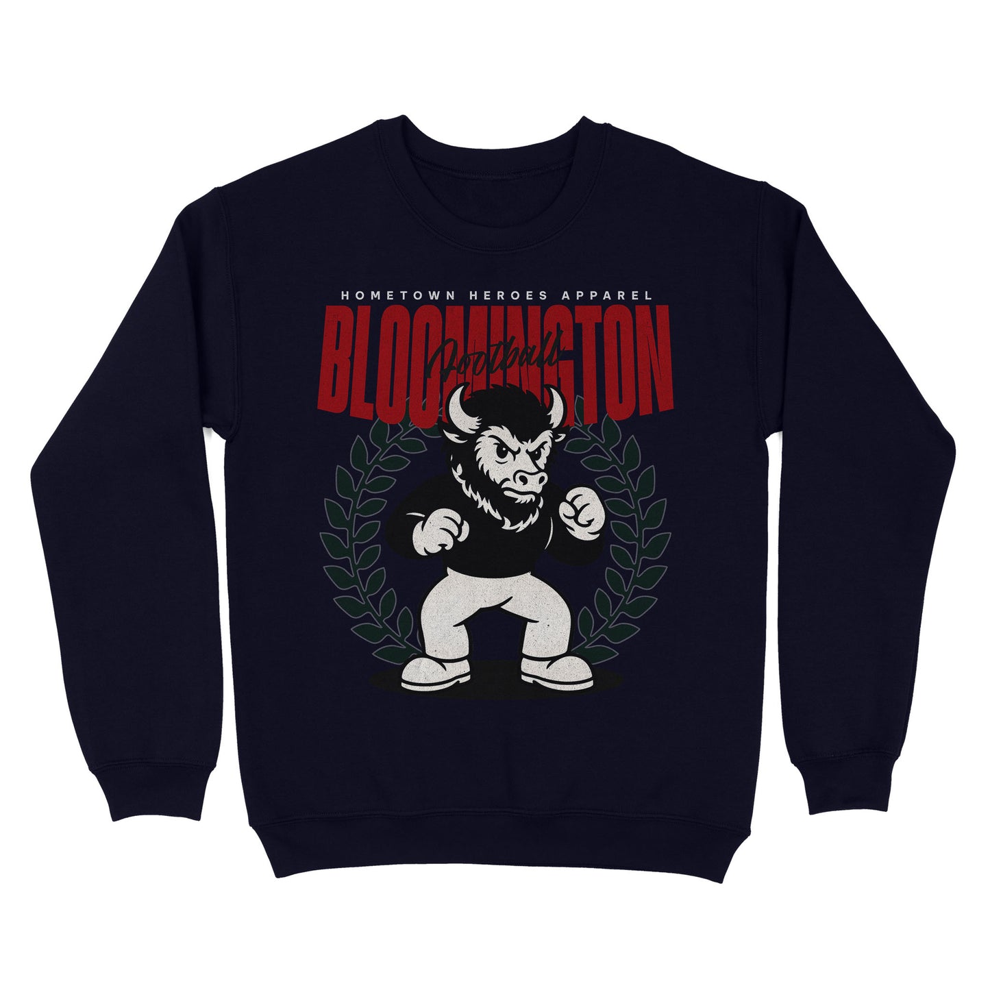 Black sweatshirt with a graphic design of a bull and text on a white background