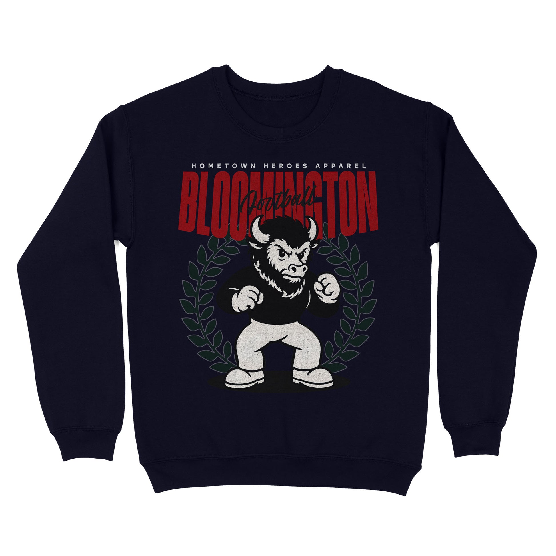 Black sweatshirt with a graphic design of a bull and text on a white background