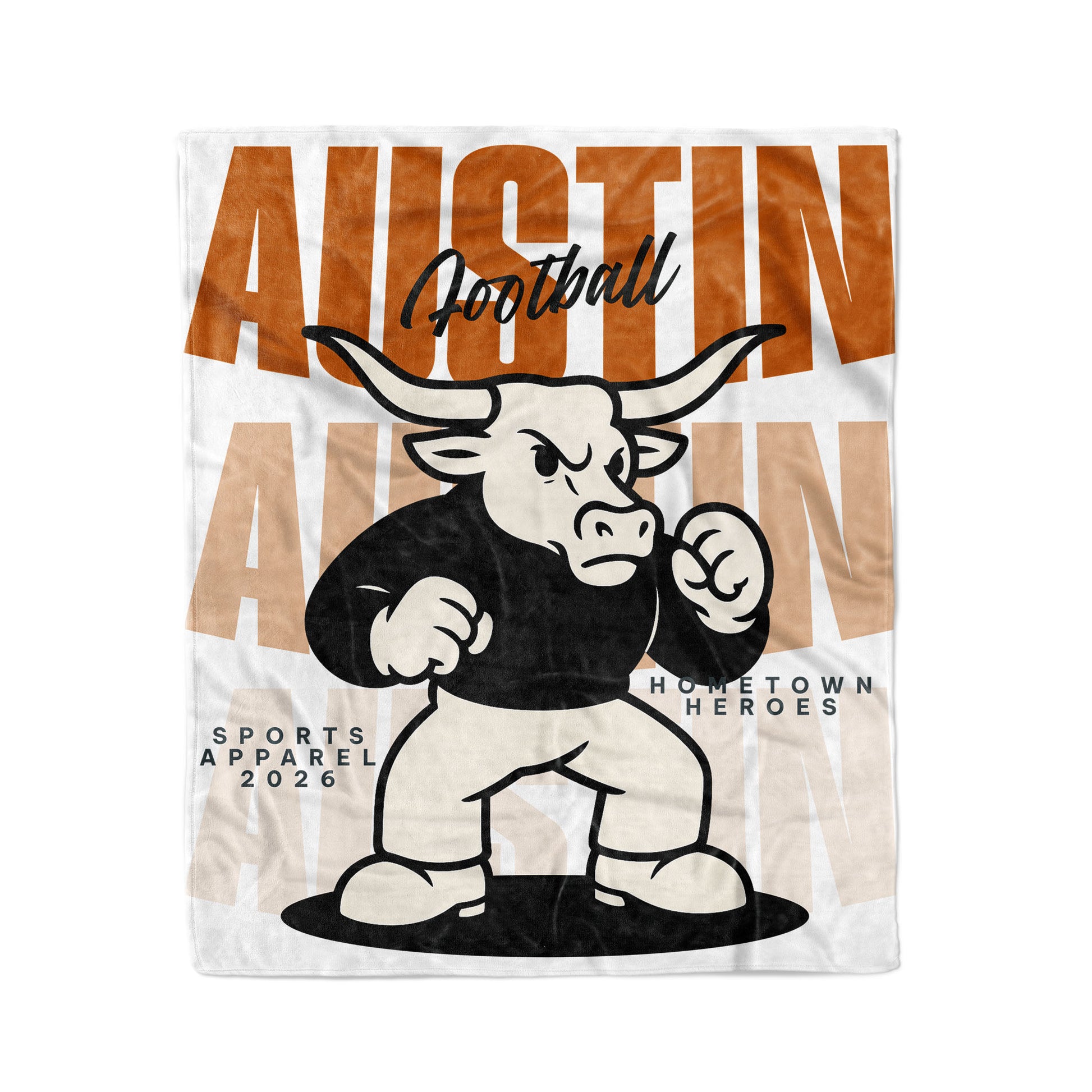 Blanket with bull logo and 'Austin Football' text on a white background