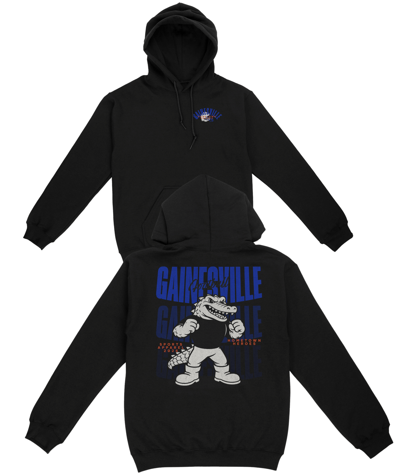 Black hoodie with 'Gainesville Gator' graphic on front and back