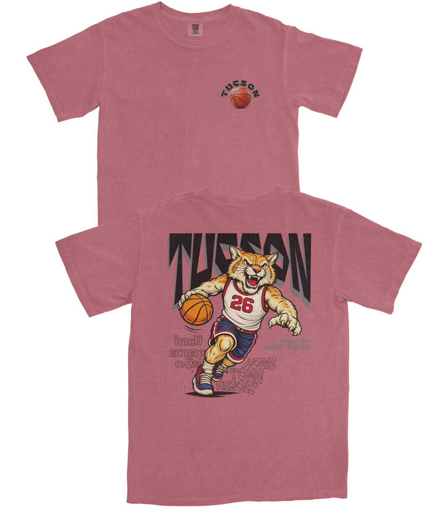 Red t-shirt with a graphic of a tiger holding a basketball and the word 'Tiger' printed on it.