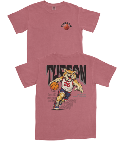Red t-shirt with a graphic of a tiger holding a basketball and the word 'Tiger' printed on it.