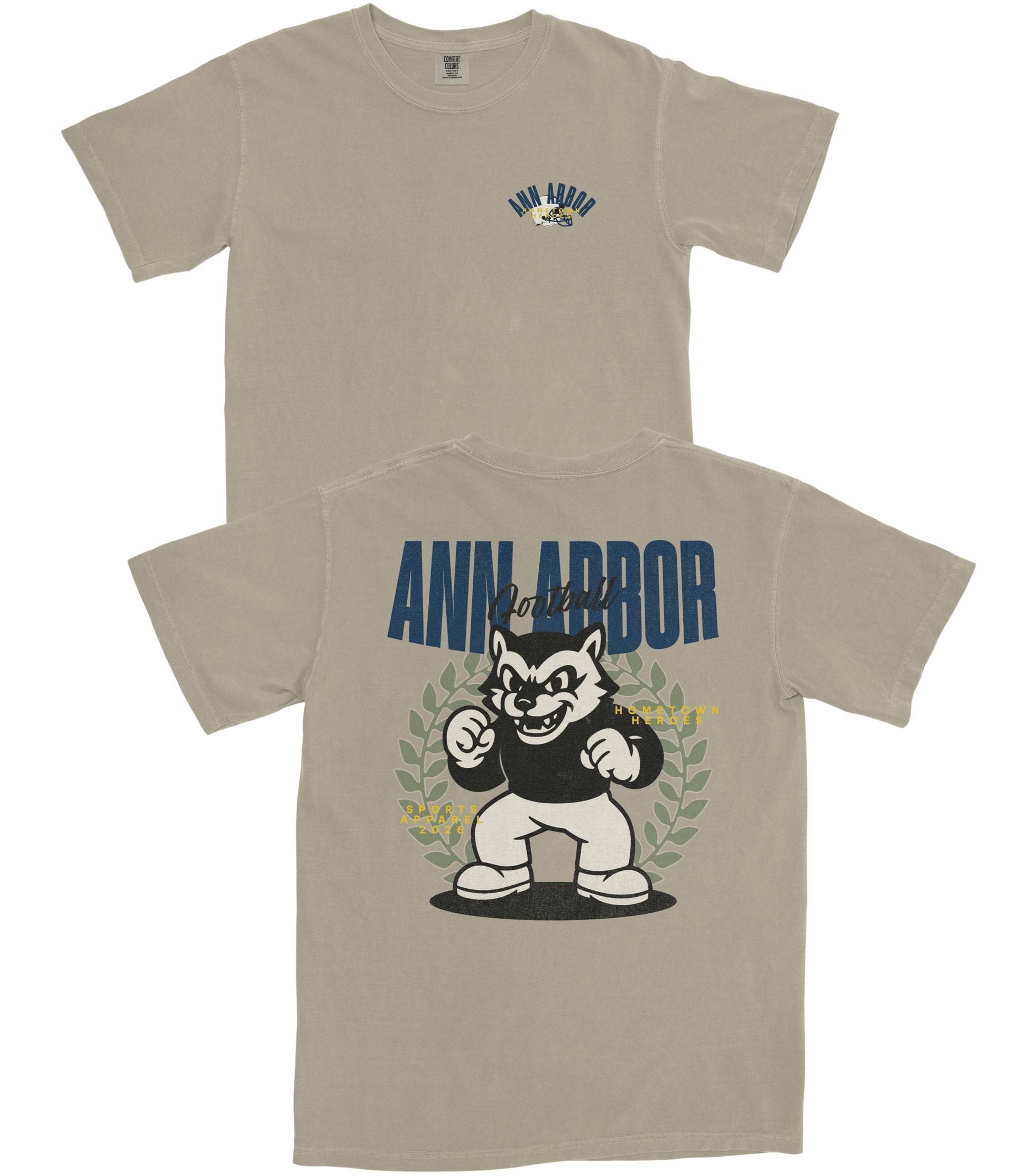 Beige t-shirt with 'Ann Arbor' and bear graphic on a white background