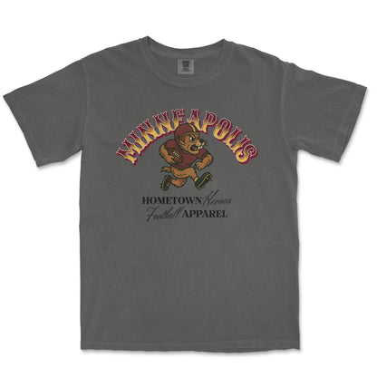 Gray t-shirt with 'Minneapolis' graphic design on a white background