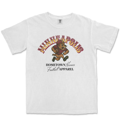 White t-shirt with a graphic of a bear and text on a white background