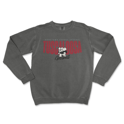 Gray sweatshirt with red and white graphic on a white background