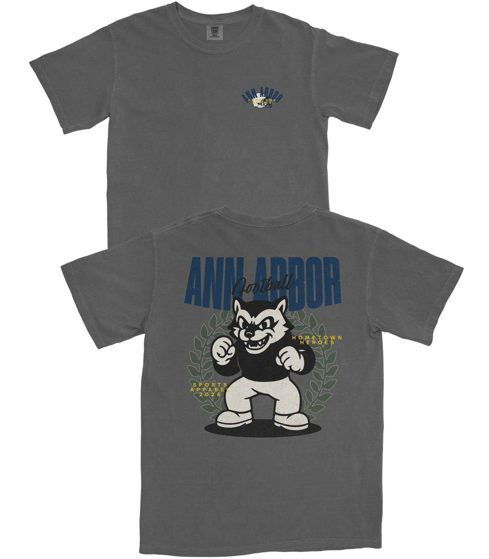 Gray t-shirt with a graphic of a bear and 'Ann Arbor' text on a white background